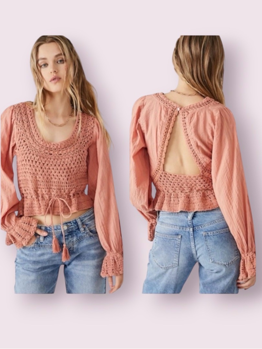 Free People Megan Crochet Top Coral Pink Size XS
